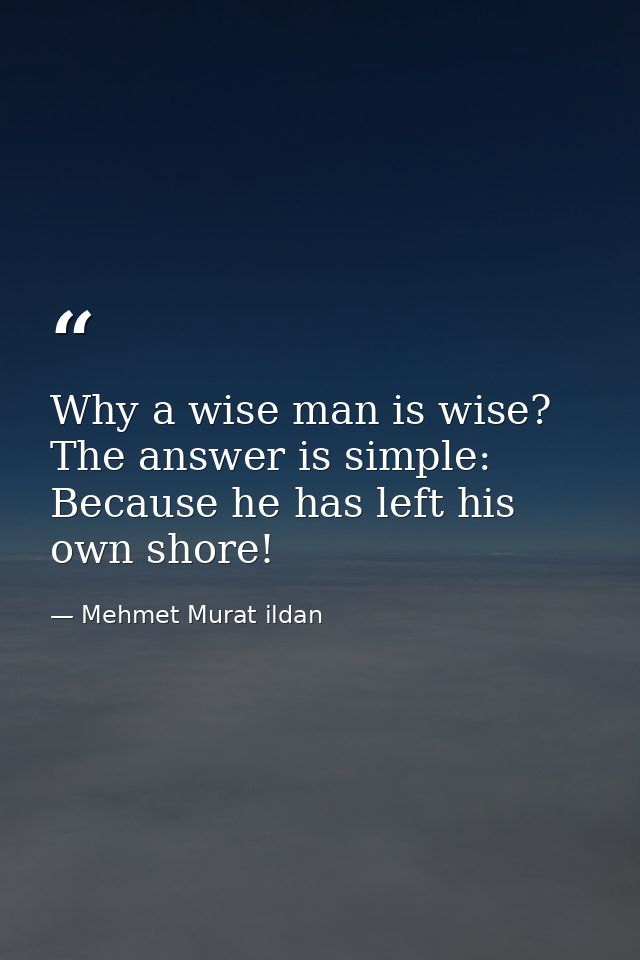 Why a wise man is wise? The answer is simple: Because he has left his own shore! — Mehmet Murat ildan