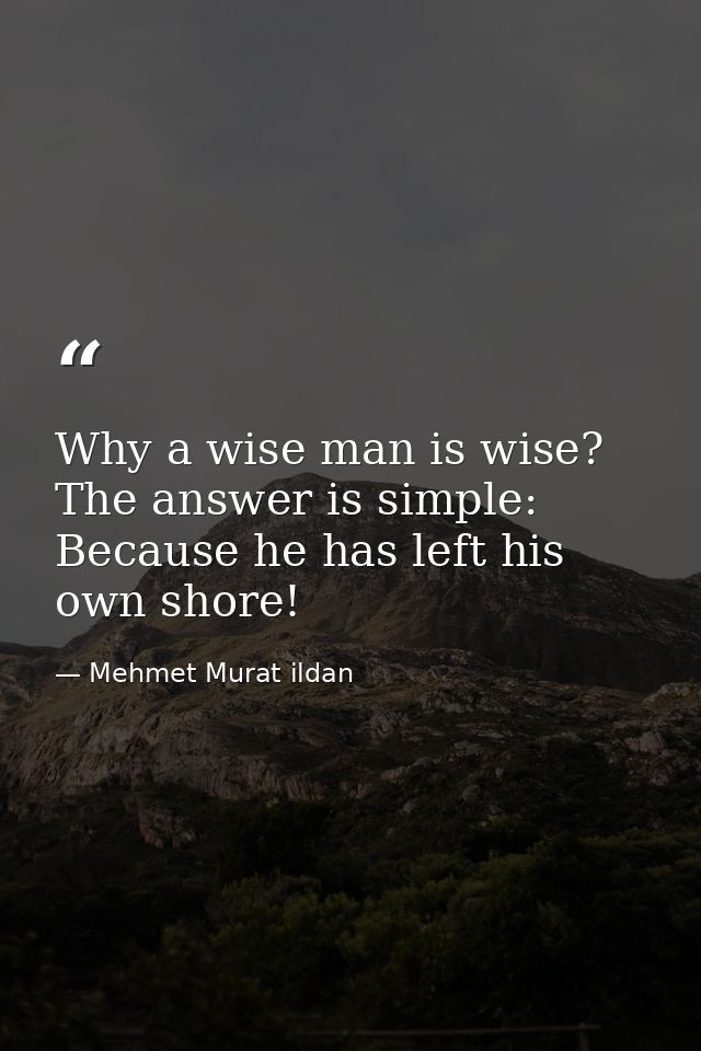 Why a wise man is wise? The answer is simple: Because he has left his own shore! — Mehmet Murat ildan