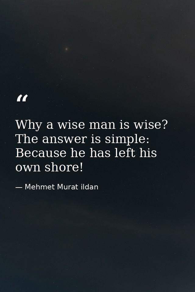 Why a wise man is wise? The answer is simple: Because he has left his own shore! — Mehmet Murat ildan
