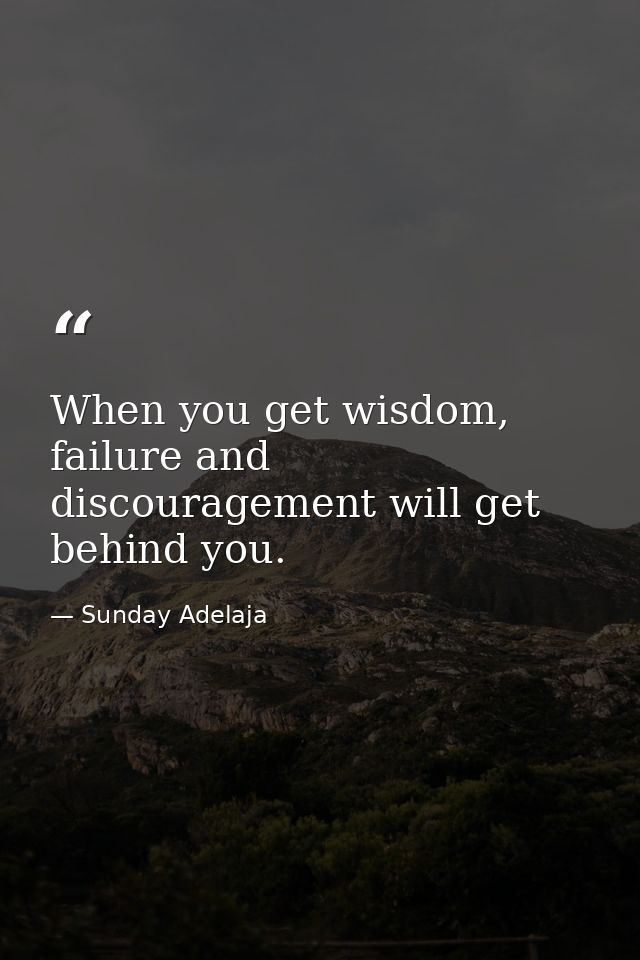 When you get wisdom, failure and discouragement will get behind you. — Sunday Adelaja