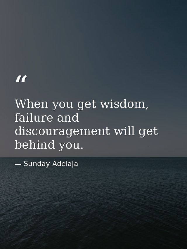 When you get wisdom, failure and discouragement will get behind you. — Sunday Adelaja