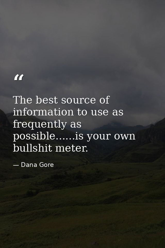 The best source of information to use as frequently as possible......is your own bullshit meter. — Dana Gore