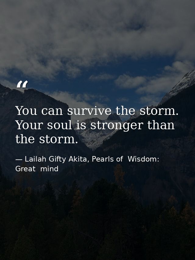 You can survive the storm. Your soul is stronger than the storm. — Lailah Gifty Akita, Pearls of  Wisdom: Great  mind