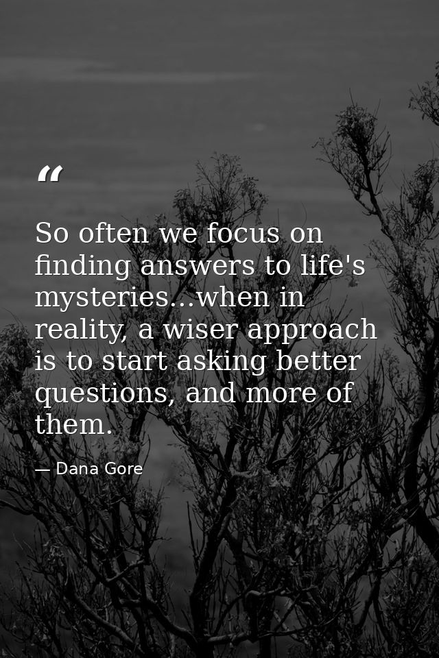 So often we focus on finding answers to life's mysteries...when in reality, a wiser approach is to start asking better q — Dana Gore