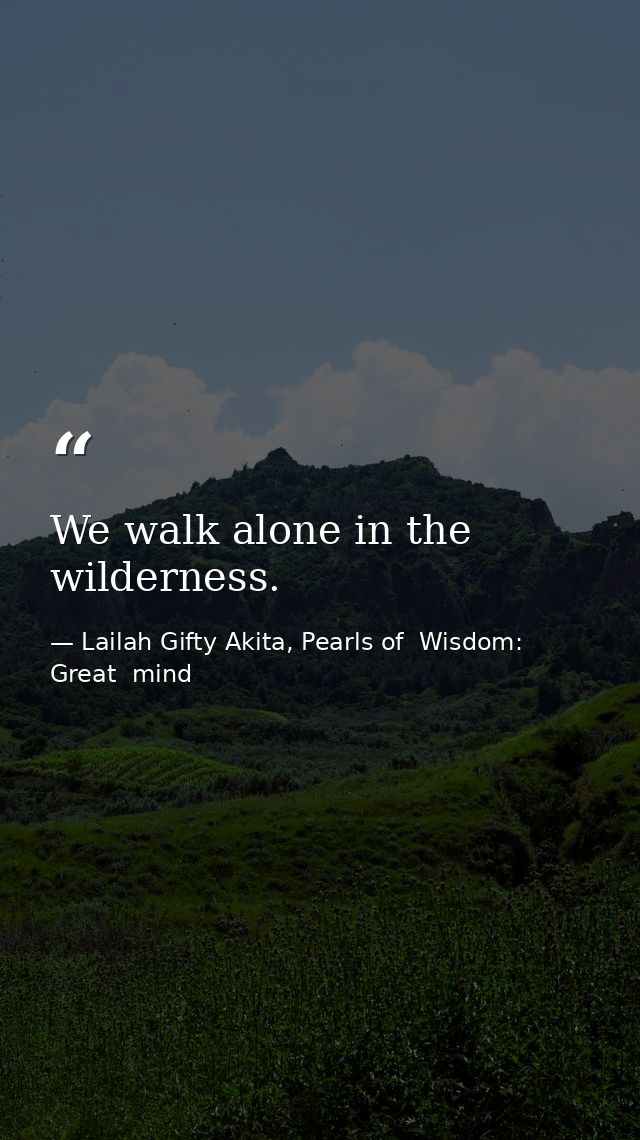 We walk alone in the wilderness. — Lailah Gifty Akita, Pearls of  Wisdom: Great  mind
