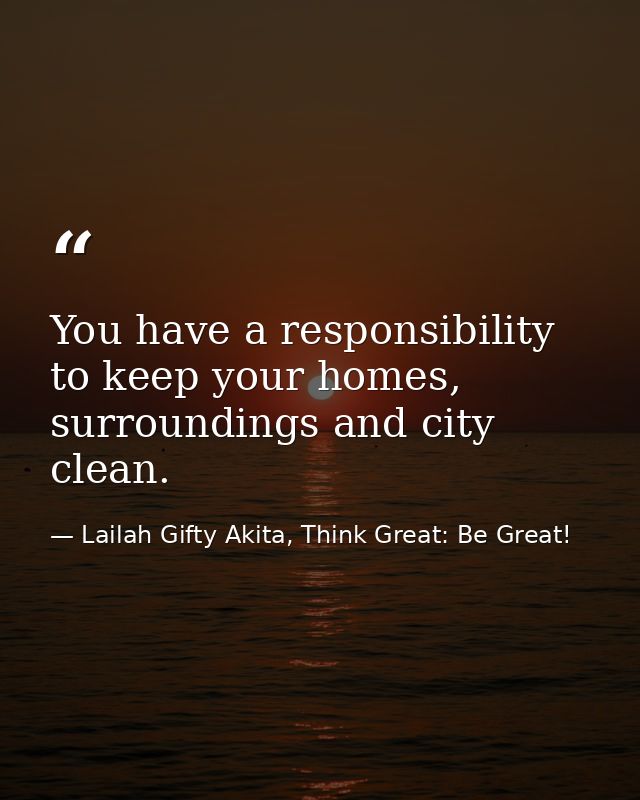 You have a responsibility to keep your homes, surroundings and city clean. — Lailah Gifty Akita, Think Great: Be Great!