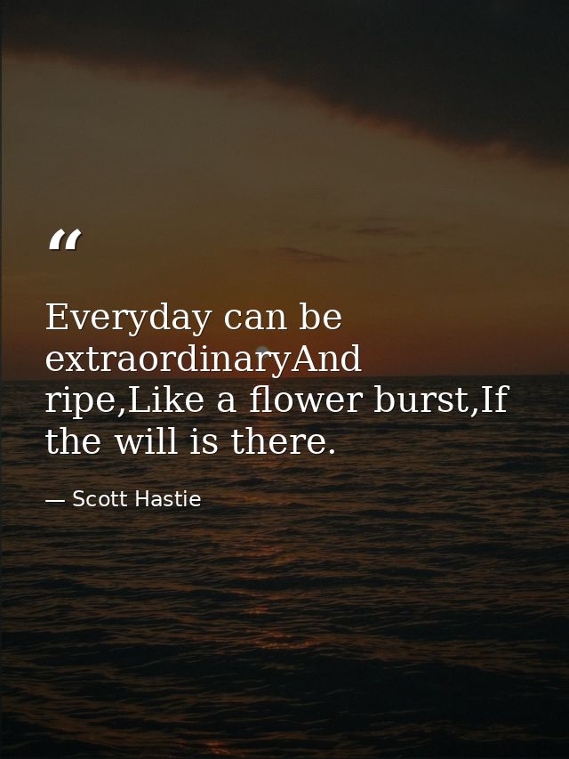 Everyday can be extraordinaryAnd ripe,Like a flower burst,If the will is there. — Scott Hastie