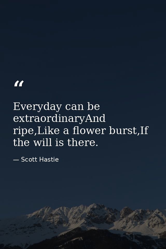 Everyday can be extraordinaryAnd ripe,Like a flower burst,If the will is there. — Scott Hastie