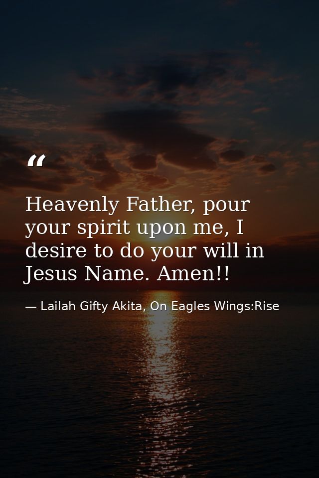 Heavenly Father, pour your spirit upon me, I desire to do your will in Jesus Name. Amen!! — Lailah Gifty Akita, On Eagles Wings:Rise