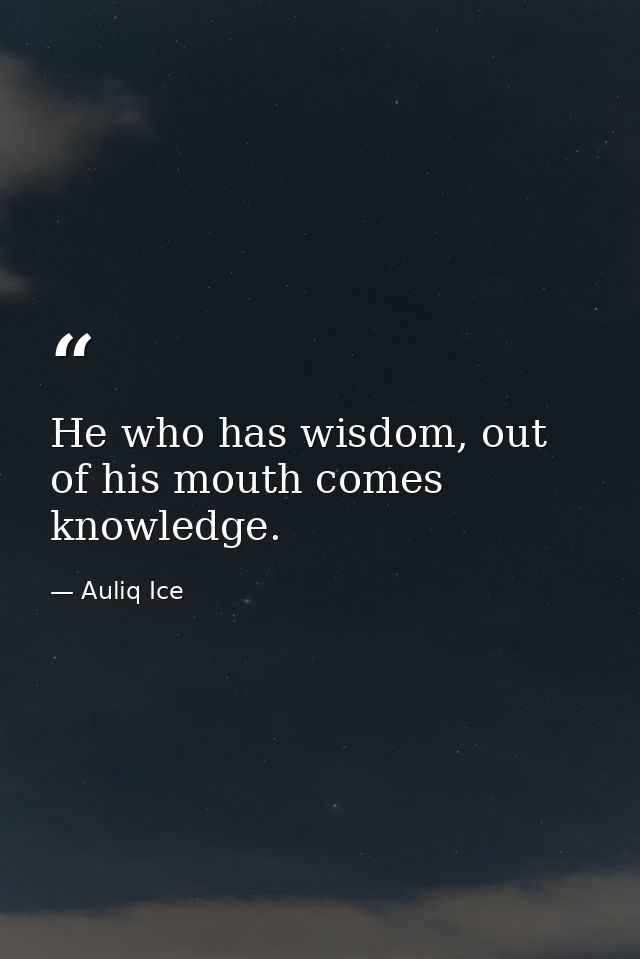 He who has wisdom, out of his mouth comes knowledge. — Auliq Ice