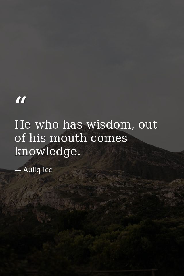 He who has wisdom, out of his mouth comes knowledge. — Auliq Ice