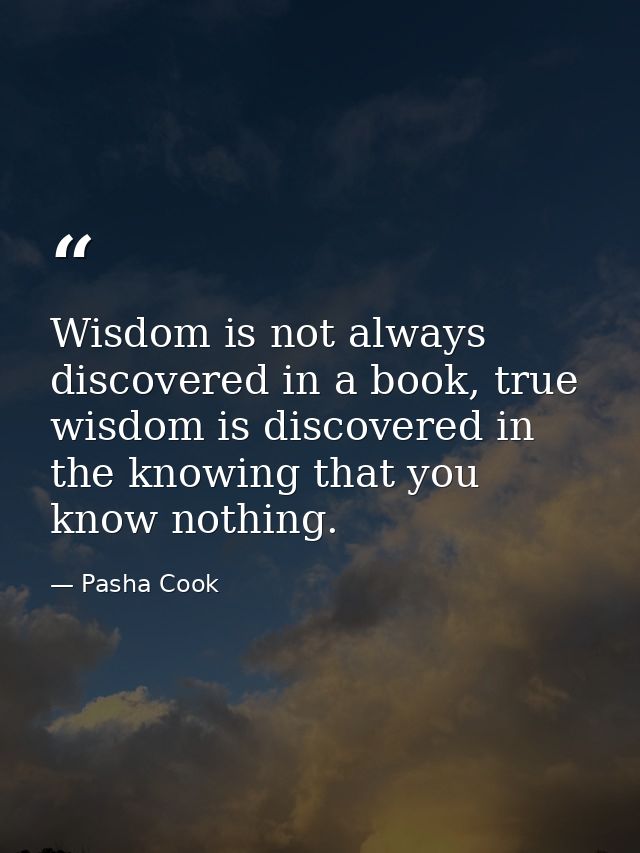 Wisdom is not always discovered in a book, true wisdom is discovered in the knowing that you know nothing. — Pasha Cook
