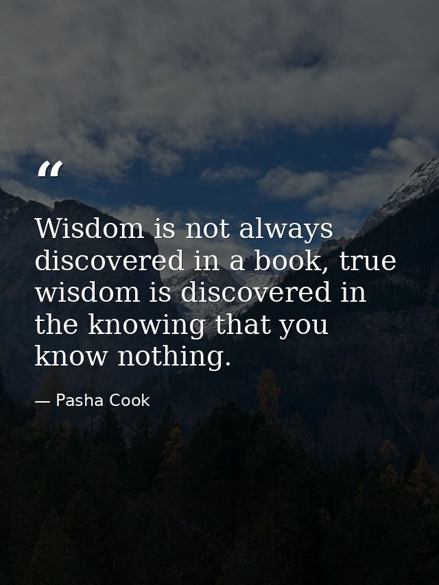 Wisdom is not always discovered in a book, true wisdom is discovered in the knowing that you know nothing. — Pasha Cook
