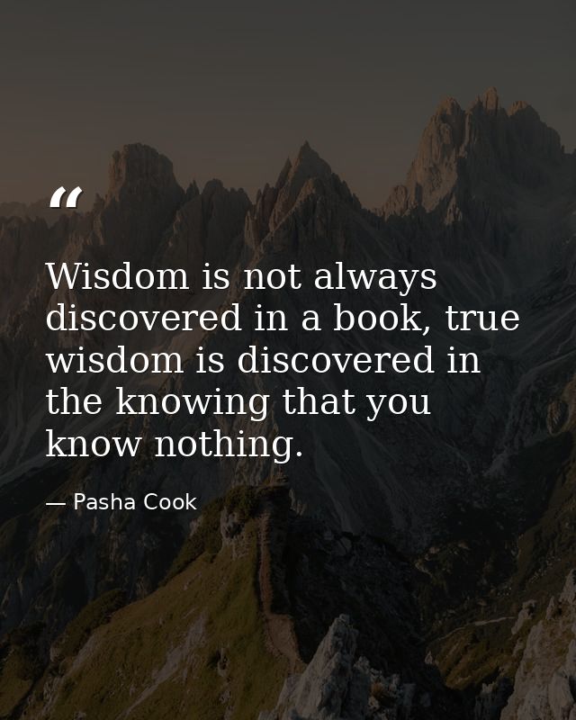 Wisdom is not always discovered in a book, true wisdom is discovered in the knowing that you know nothing. — Pasha Cook
