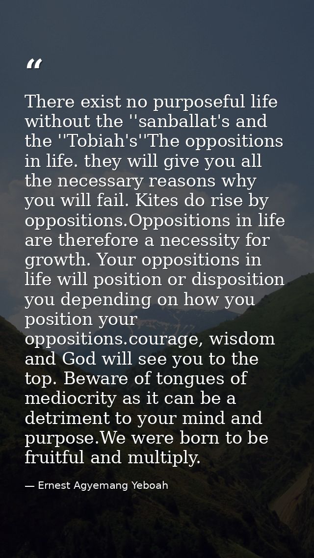 There exist no purposeful life without the ''sanballat's and the ''Tobiah's''The oppositions in life. they will give you — Ernest Agyemang Yeboah