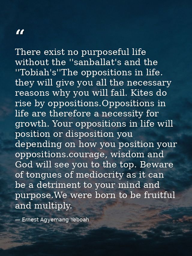 There exist no purposeful life without the ''sanballat's and the ''Tobiah's''The oppositions in life. they will give you — Ernest Agyemang Yeboah