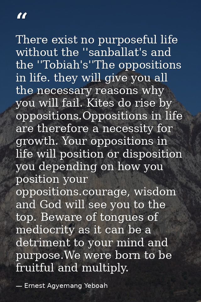 There exist no purposeful life without the ''sanballat's and the ''Tobiah's''The oppositions in life. they will give you — Ernest Agyemang Yeboah