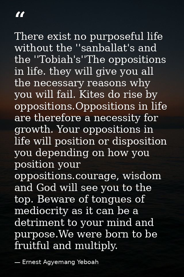 There exist no purposeful life without the ''sanballat's and the ''Tobiah's''The oppositions in life. they will give you — Ernest Agyemang Yeboah