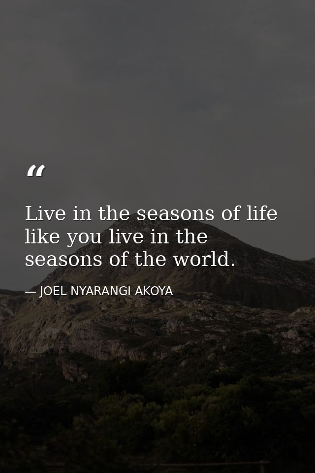 Live in the seasons of life like you live in the seasons of the world. — JOEL NYARANGI AKOYA
