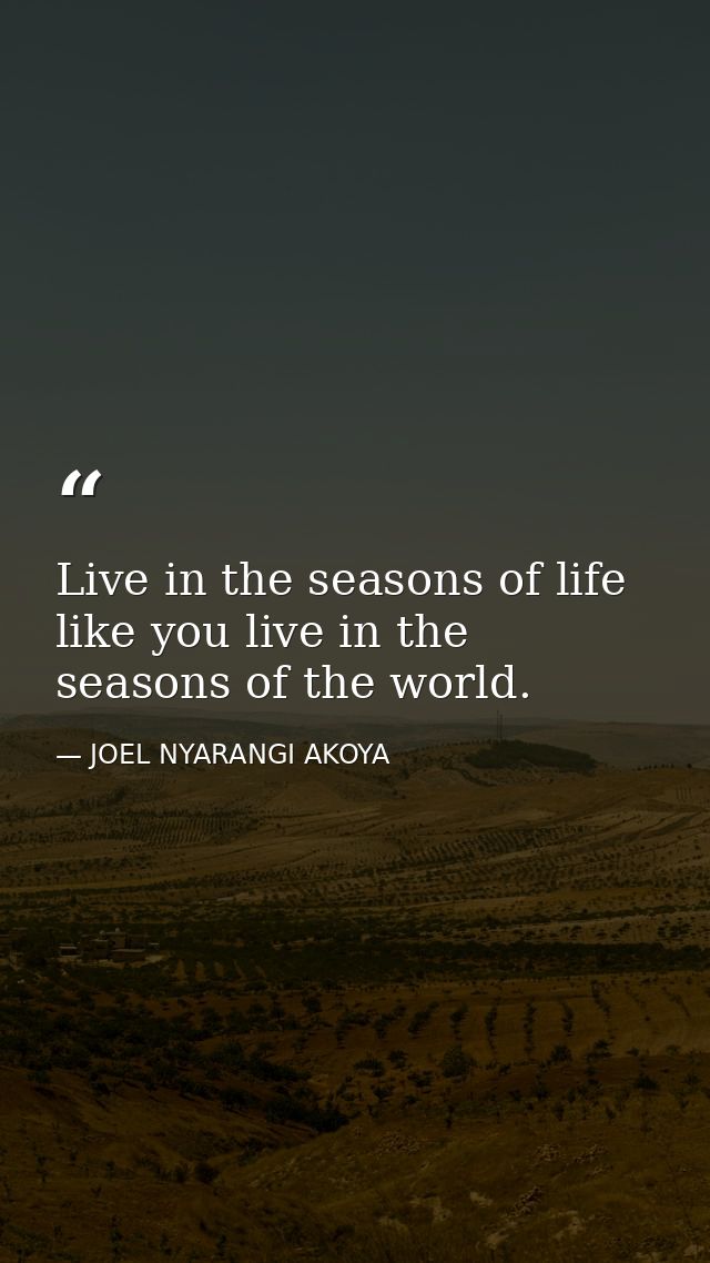 Live in the seasons of life like you live in the seasons of the world. — JOEL NYARANGI AKOYA