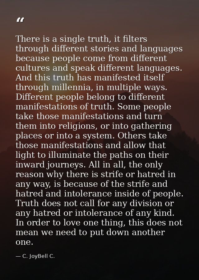 There is a single truth, it filters through different stories and languages because people come from different cultures  — C. JoyBell C.