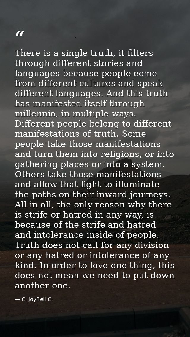 There is a single truth, it filters through different stories and languages because people come from different cultures  — C. JoyBell C.