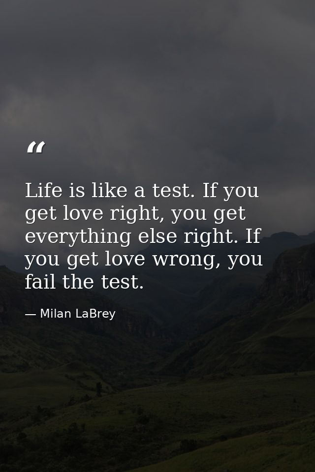 Life is like a test. If you get love right, you get everything else right. If you get love wrong, you fail the test. — Milan LaBrey