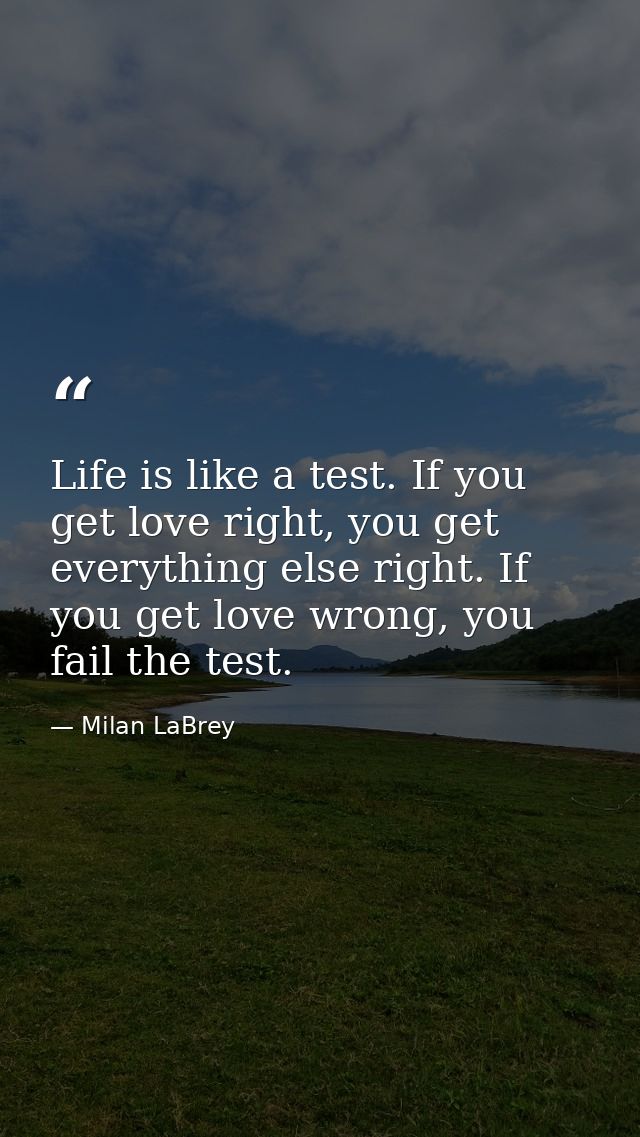 Life is like a test. If you get love right, you get everything else right. If you get love wrong, you fail the test. — Milan LaBrey