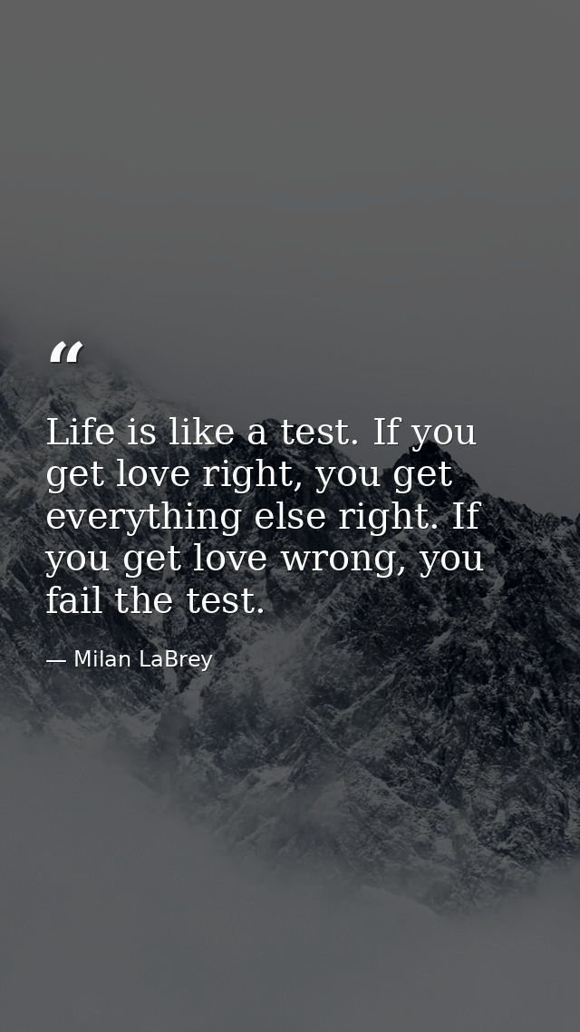 Life is like a test. If you get love right, you get everything else right. If you get love wrong, you fail the test. — Milan LaBrey