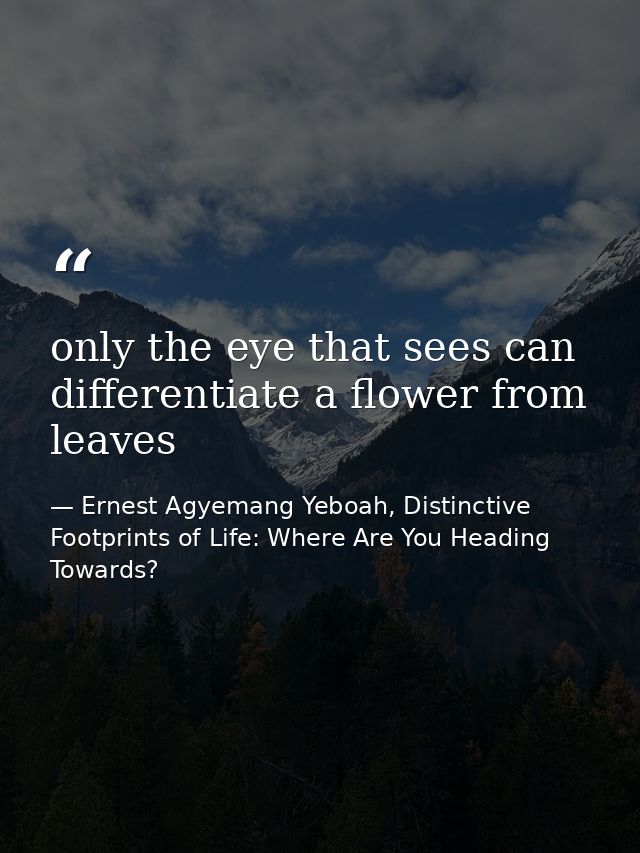 only the eye that sees can differentiate a flower from leaves — Ernest Agyemang Yeboah, Distinctive Footprints of Life: Where Are You Heading Towards?