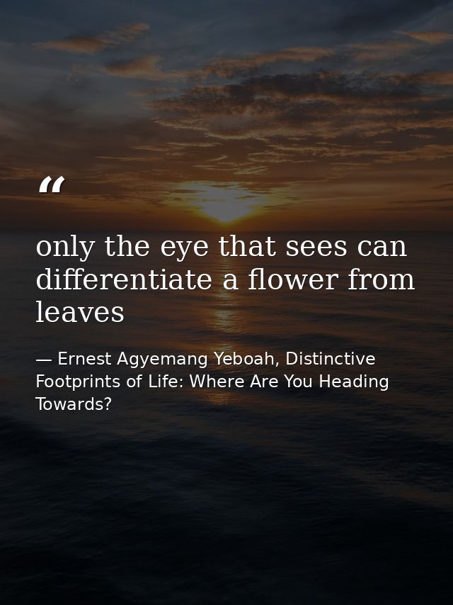 only the eye that sees can differentiate a flower from leaves — Ernest Agyemang Yeboah, Distinctive Footprints of Life: Where Are You Heading Towards?