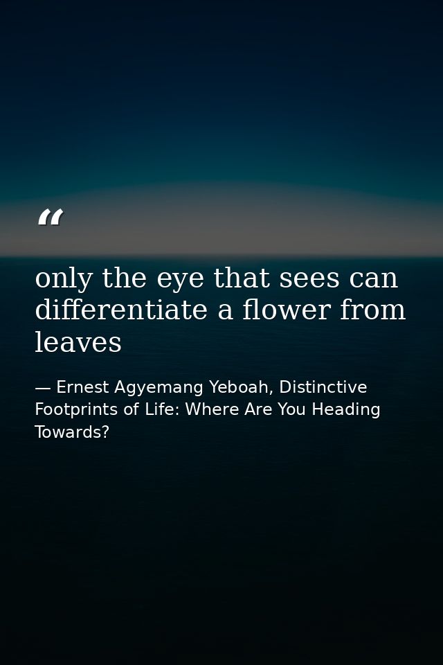 only the eye that sees can differentiate a flower from leaves — Ernest Agyemang Yeboah, Distinctive Footprints of Life: Where Are You Heading Towards?