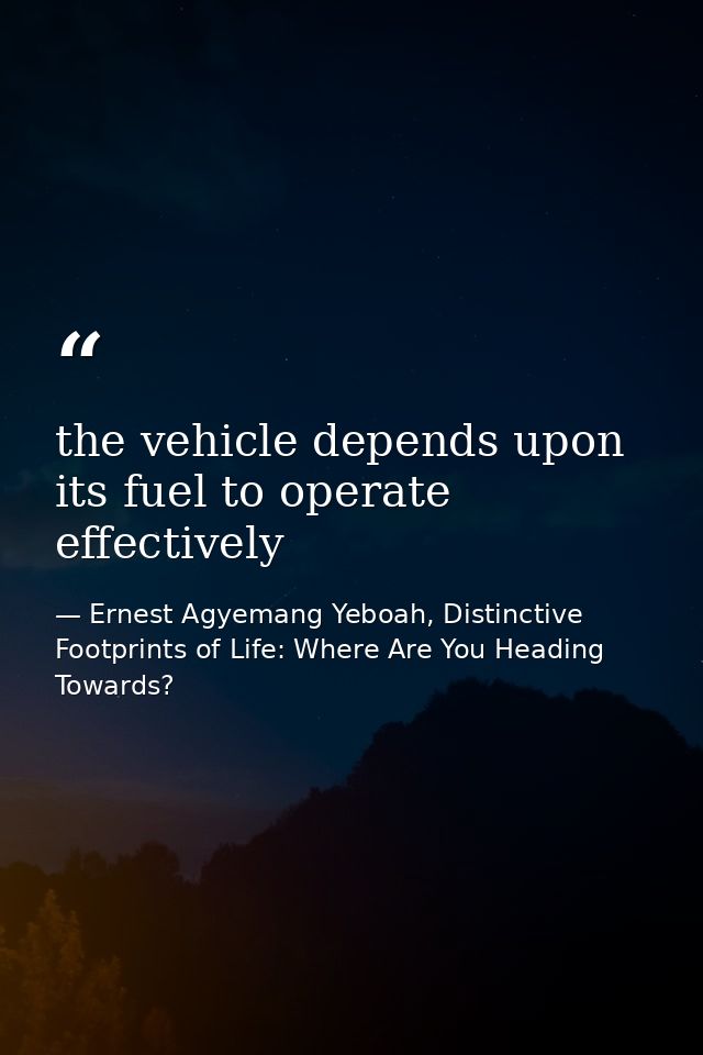the vehicle depends upon its fuel to operate effectively — Ernest Agyemang Yeboah, Distinctive Footprints of Life: Where Are You Heading Towards?