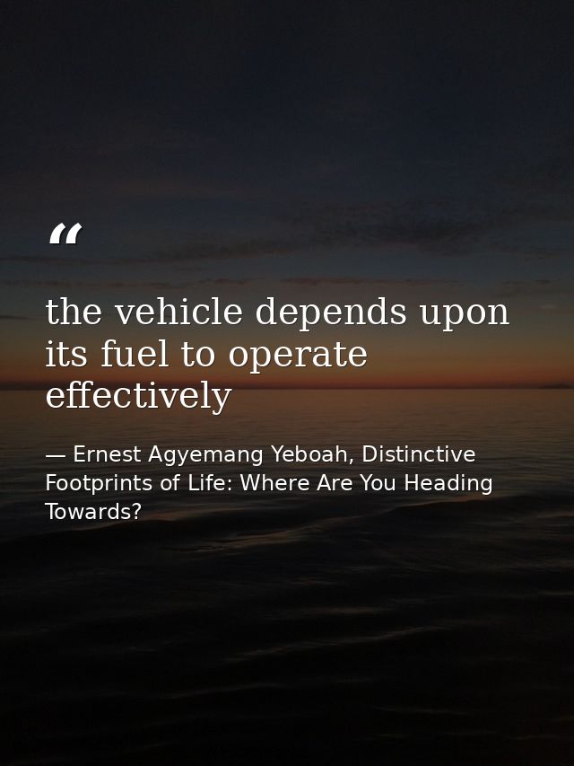 the vehicle depends upon its fuel to operate effectively — Ernest Agyemang Yeboah, Distinctive Footprints of Life: Where Are You Heading Towards?