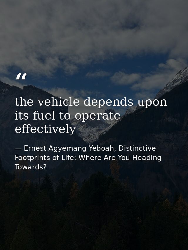 the vehicle depends upon its fuel to operate effectively — Ernest Agyemang Yeboah, Distinctive Footprints of Life: Where Are You Heading Towards?