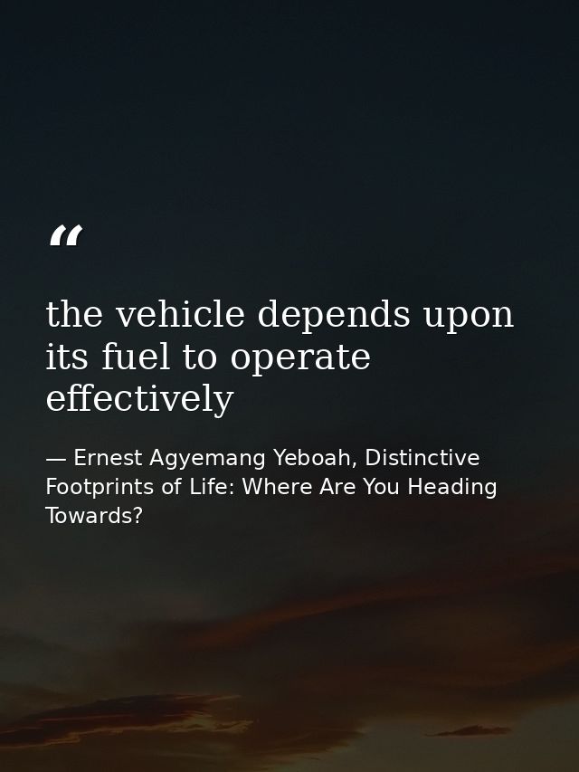the vehicle depends upon its fuel to operate effectively — Ernest Agyemang Yeboah, Distinctive Footprints of Life: Where Are You Heading Towards?