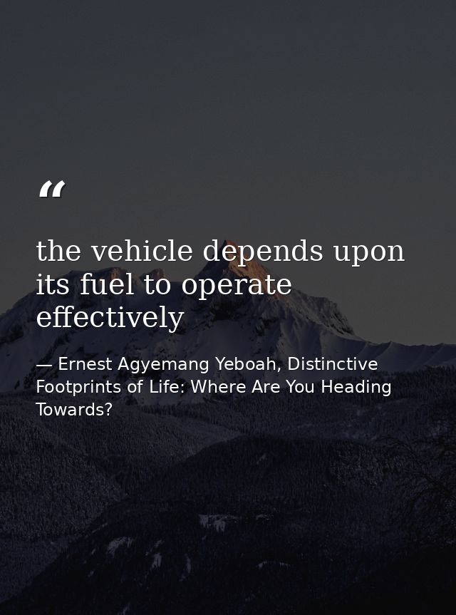 the vehicle depends upon its fuel to operate effectively — Ernest Agyemang Yeboah, Distinctive Footprints of Life: Where Are You Heading Towards?