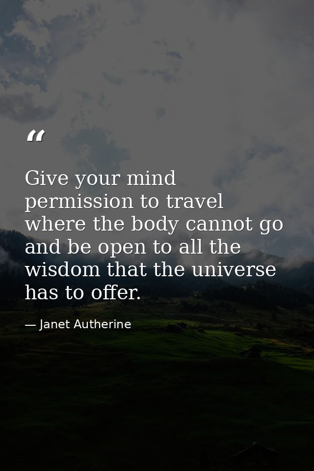 Give your mind permission to travel where the body cannot go and be open to all the wisdom that the universe has to offe — Janet Autherine