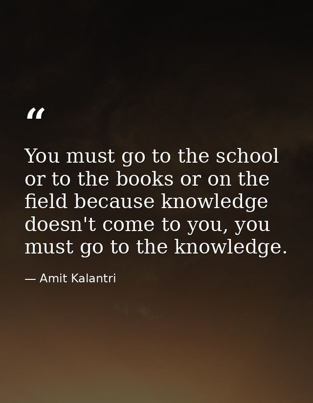 You must go to the school or to the books or on the field because knowledge doesn't come to you, you must go to the know — Amit Kalantri