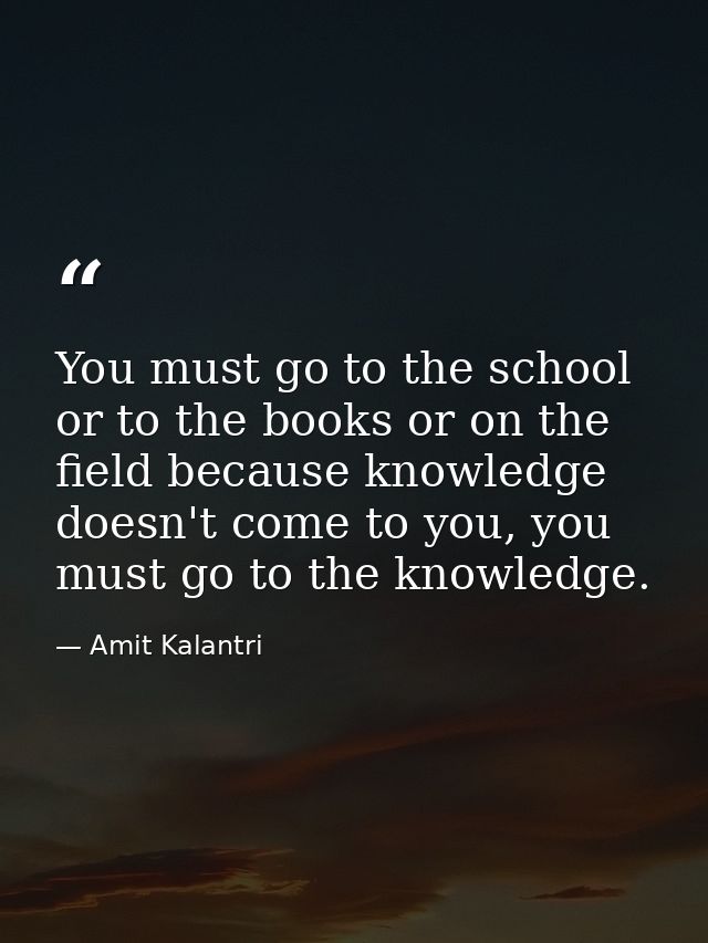 You must go to the school or to the books or on the field because knowledge doesn't come to you, you must go to the know — Amit Kalantri