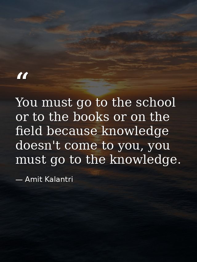 You must go to the school or to the books or on the field because knowledge doesn't come to you, you must go to the know — Amit Kalantri