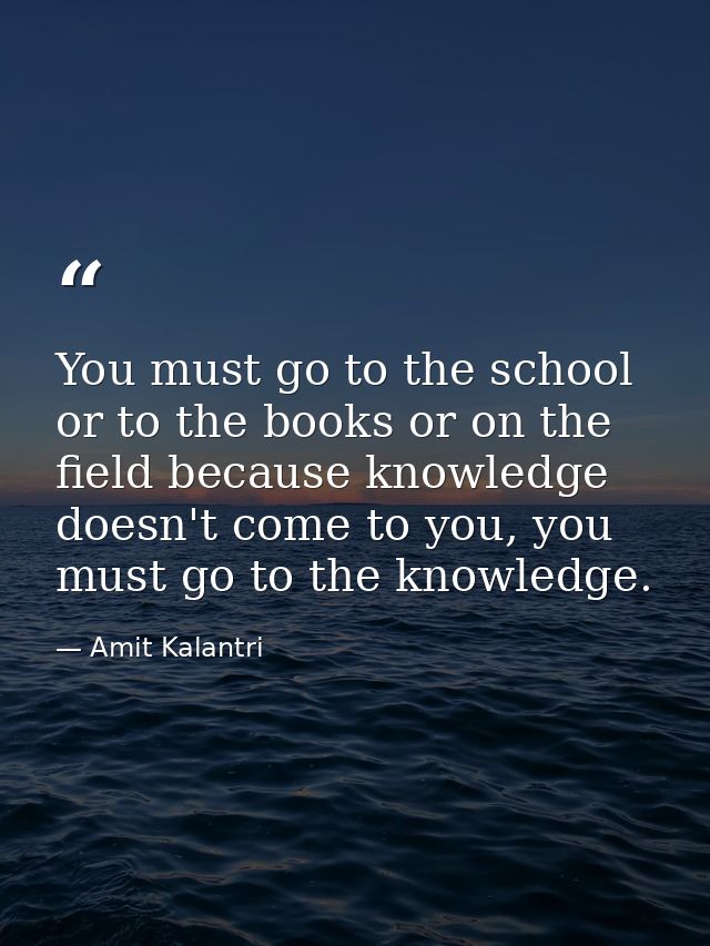 You must go to the school or to the books or on the field because knowledge doesn't come to you, you must go to the know — Amit Kalantri