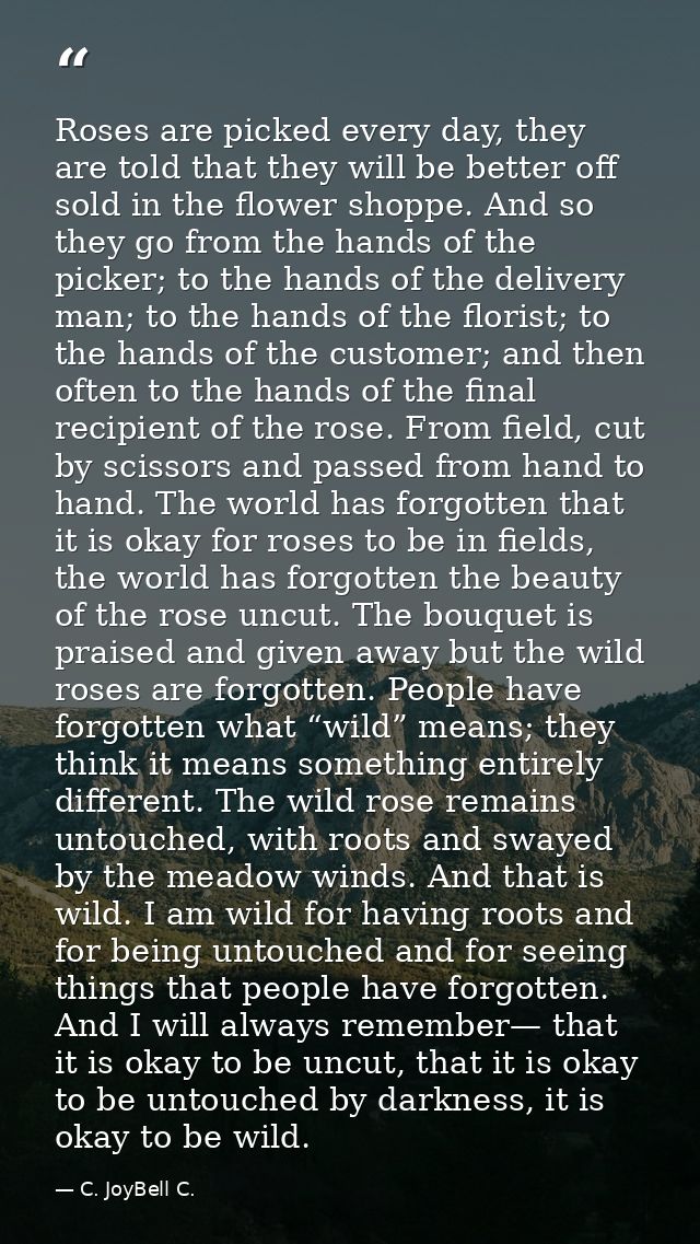 Roses are picked every day, they are told that they will be better off sold in the flower shoppe. And so they go from th — C. JoyBell C.
