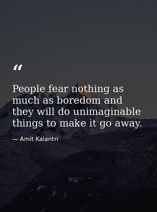 People fear nothing as much as boredom and they will do unimaginable things to make it go away. — Amit Kalantri