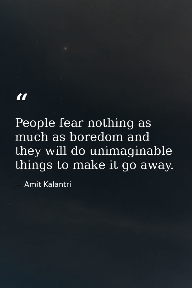 People fear nothing as much as boredom and they will do unimaginable things to make it go away. — Amit Kalantri