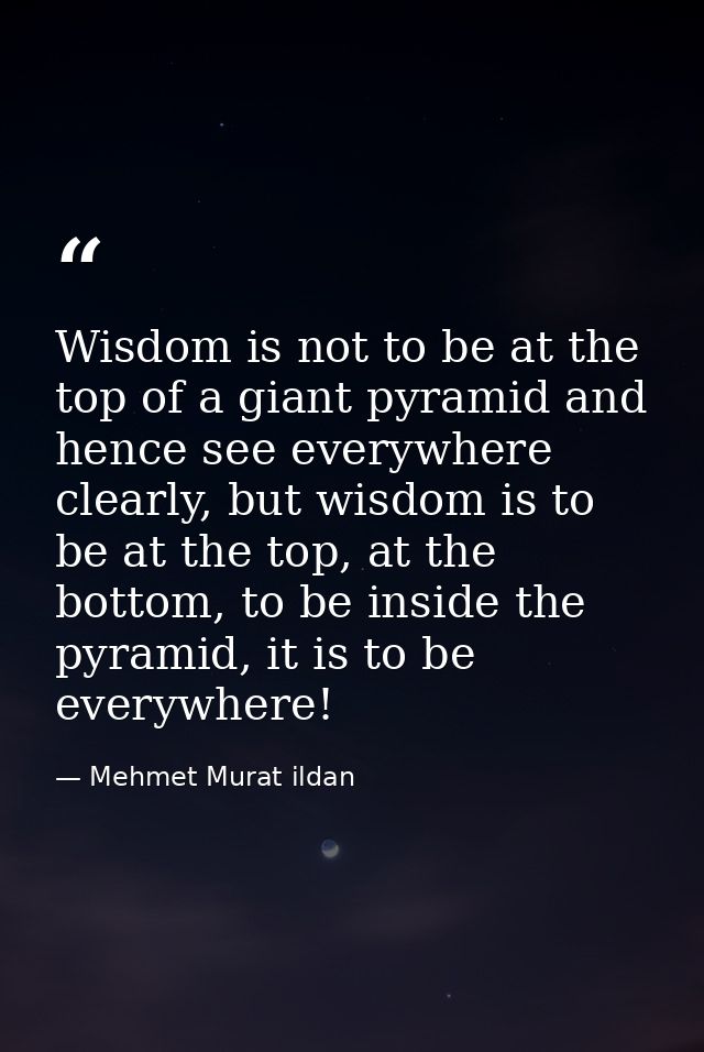 Wisdom is not to be at the top of a giant pyramid and hence see everywhere clearly, but wisdom is to be at the top, at t — Mehmet Murat ildan