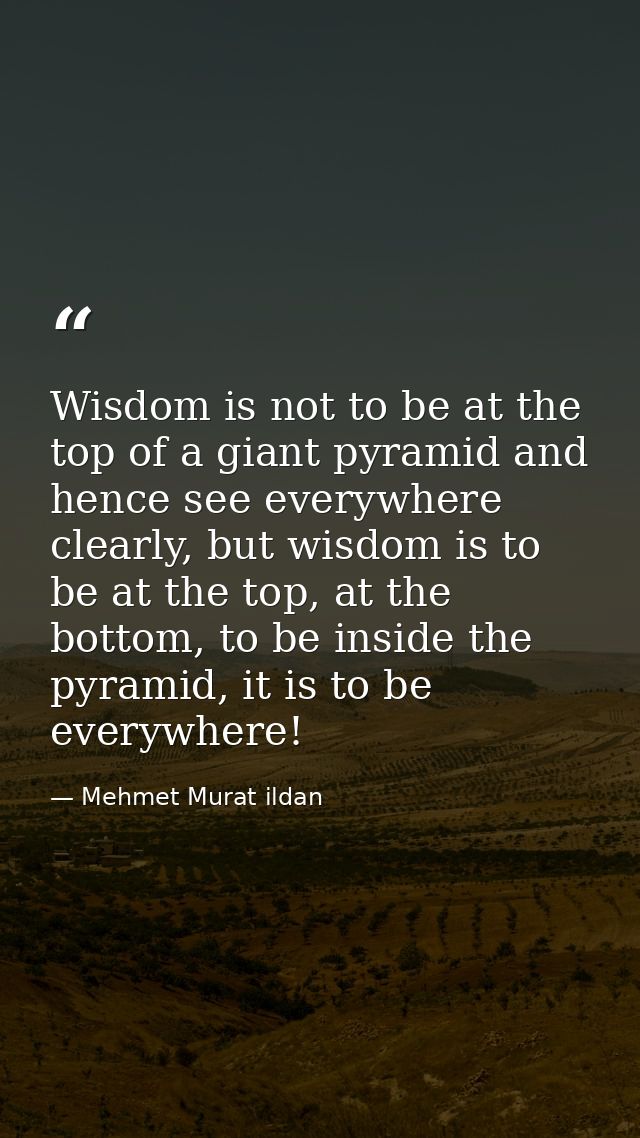 Wisdom is not to be at the top of a giant pyramid and hence see everywhere clearly, but wisdom is to be at the top, at t — Mehmet Murat ildan