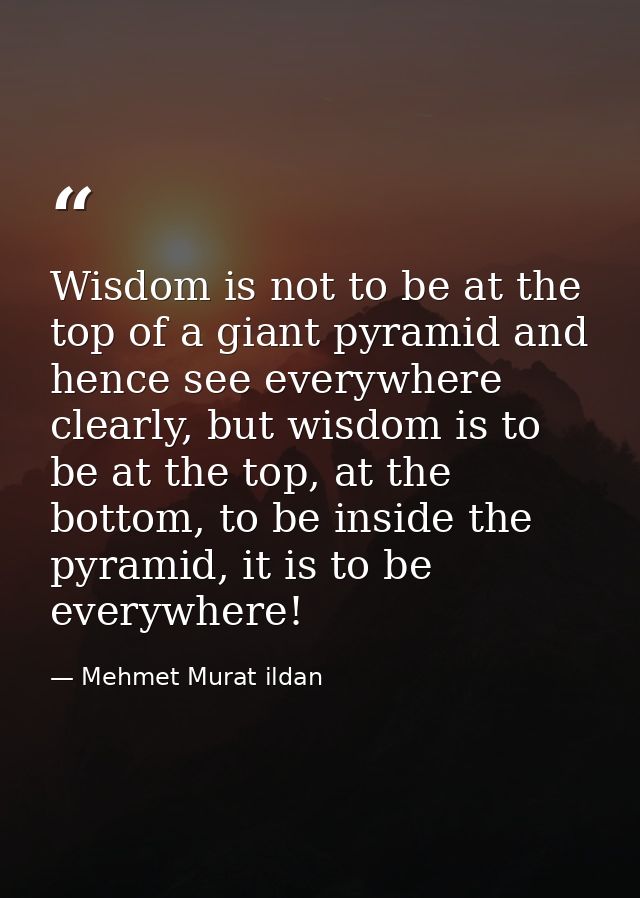 Wisdom is not to be at the top of a giant pyramid and hence see everywhere clearly, but wisdom is to be at the top, at t — Mehmet Murat ildan