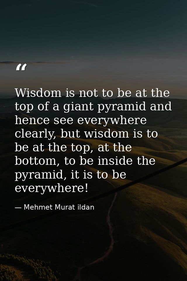 Wisdom is not to be at the top of a giant pyramid and hence see everywhere clearly, but wisdom is to be at the top, at t — Mehmet Murat ildan