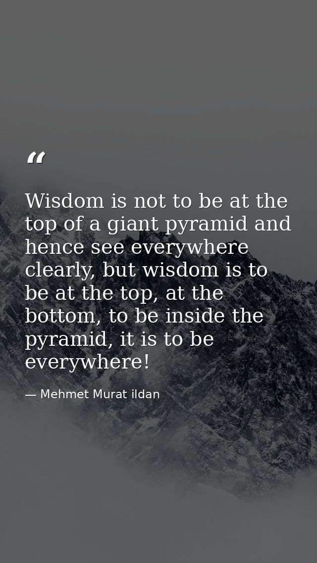 Wisdom is not to be at the top of a giant pyramid and hence see everywhere clearly, but wisdom is to be at the top, at t — Mehmet Murat ildan